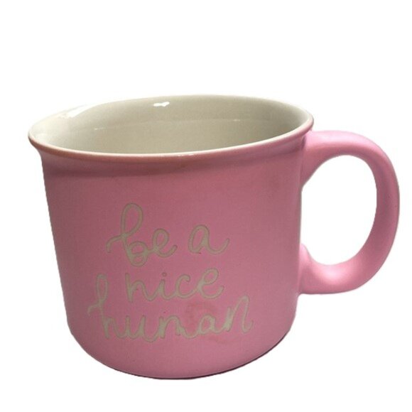 ECCOLO Be a Nice Human Pink Mug Soft Touch Matt Pink Coating Large 18 oz - Picture 1 of 8